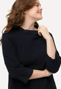 Ulla Popken Struktur Stehkragen 3/4 Arm - Sweater - Marine -Kleding Discount Winkel 0c61e89ea6884b3b914fc3a1a4c2d1db
