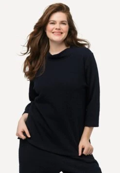 Ulla Popken Struktur Stehkragen 3/4 Arm - Sweater - Marine -Kleding Discount Winkel 16a9ea231c4843af80aafb9ef2ec5f56