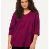 Ulla Popken Zierfalten A-Linie V-Ausschnitt3/4-Arm - Longsleeve - Rubin
