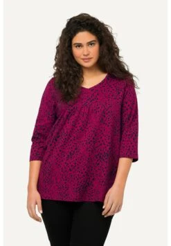 Ulla Popken Zierfalten A-Linie V-Ausschnitt3/4-Arm - Longsleeve - Rubin