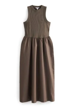 Next Sleeveless Poplin Mix Midi Standard - Jurk - Taupe Brown -Kleding Discount Winkel 2e6483541ec1498991f32b3c3d98b737