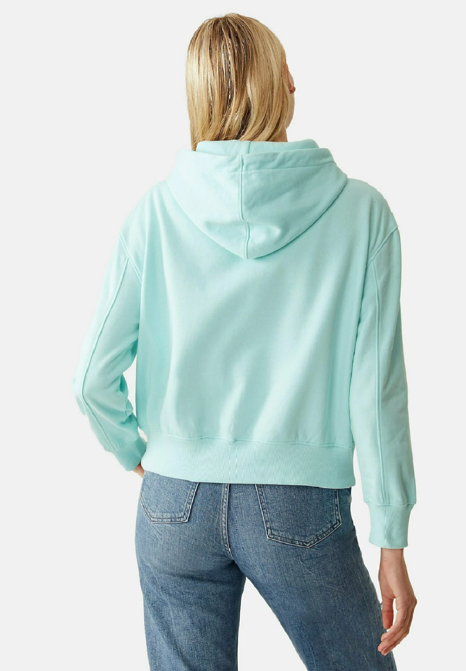 Marks & Spencer Cotton Rich Cropped - Hoodie - Pale Aqua 3 Marks & Spencer Cotton Rich Cropped - Hoodie - Pale Aqua - Afbeelding 3