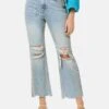 Ripped- Flared Jeans - Light Denim Blue