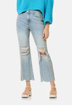 Ripped- Flared Jeans - Light Denim Blue