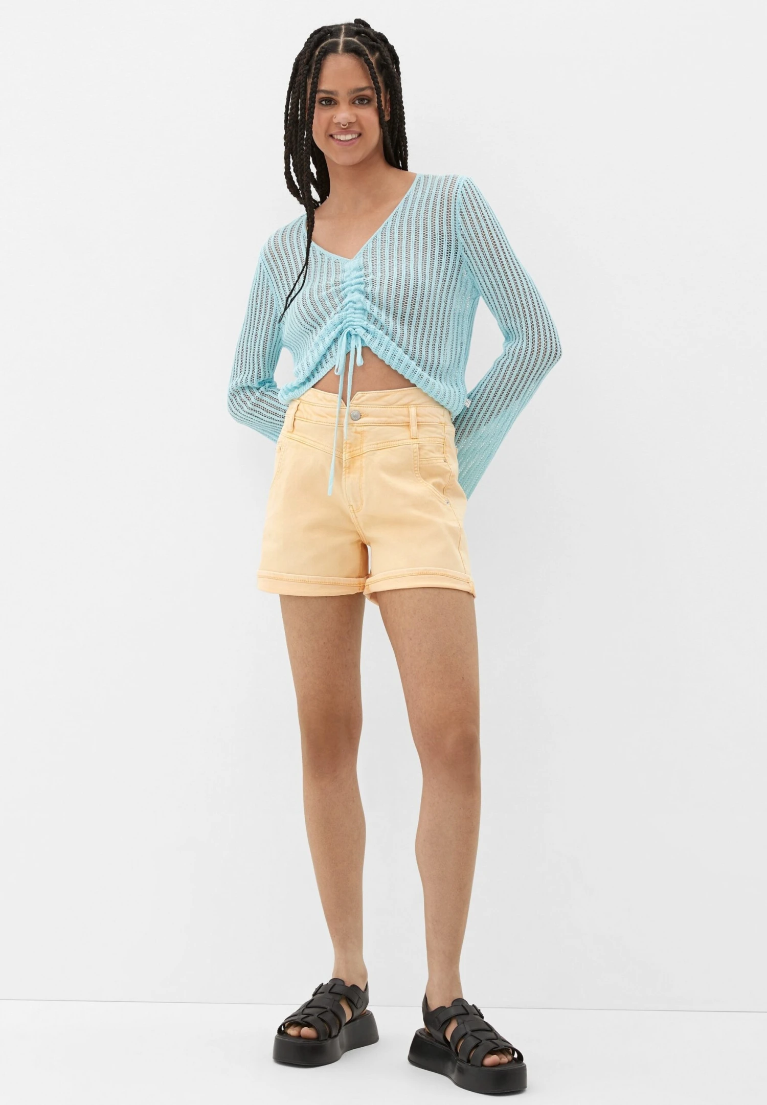 QS By S.Oliver Mit Versetzten Gürtelschlaufen - Jeansshort - Zitrone 2 QS By S.Oliver Mit Versetzten Gürtelschlaufen - Jeansshort - Zitrone - Afbeelding 2