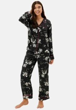 Marks & Spencer Viscose Sateen Floral Rever Set - Pyjama - Black Mix