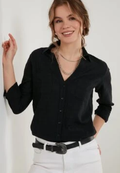 LELA Slim Fit - Overhemdblouse - Black 7 LELA Slim Fit - Overhemdblouse - Black -Kleding Discount Winkel 66ca7a48270243b38b65f54600cebdb1