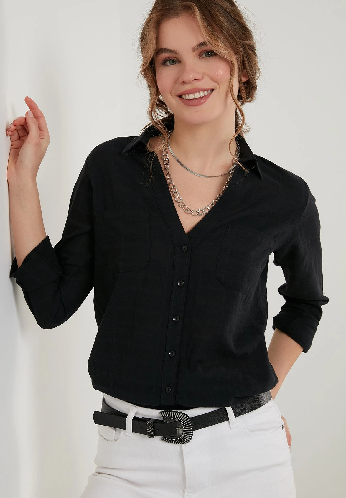 LELA Slim Fit - Overhemdblouse - Black 3 LELA Slim Fit - Overhemdblouse - Black - Afbeelding 3