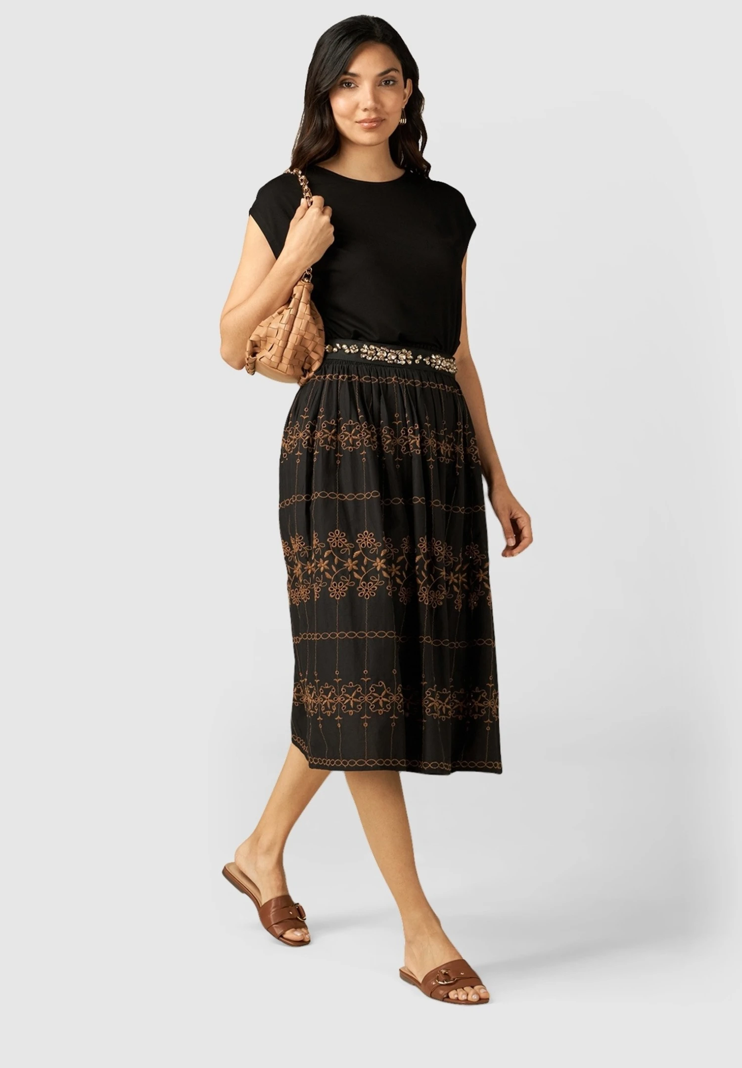 Lunga Ricamata - A-Lijn Rok - Nero 2 Lunga Ricamata - A-Lijn Rok - Nero - Afbeelding 2