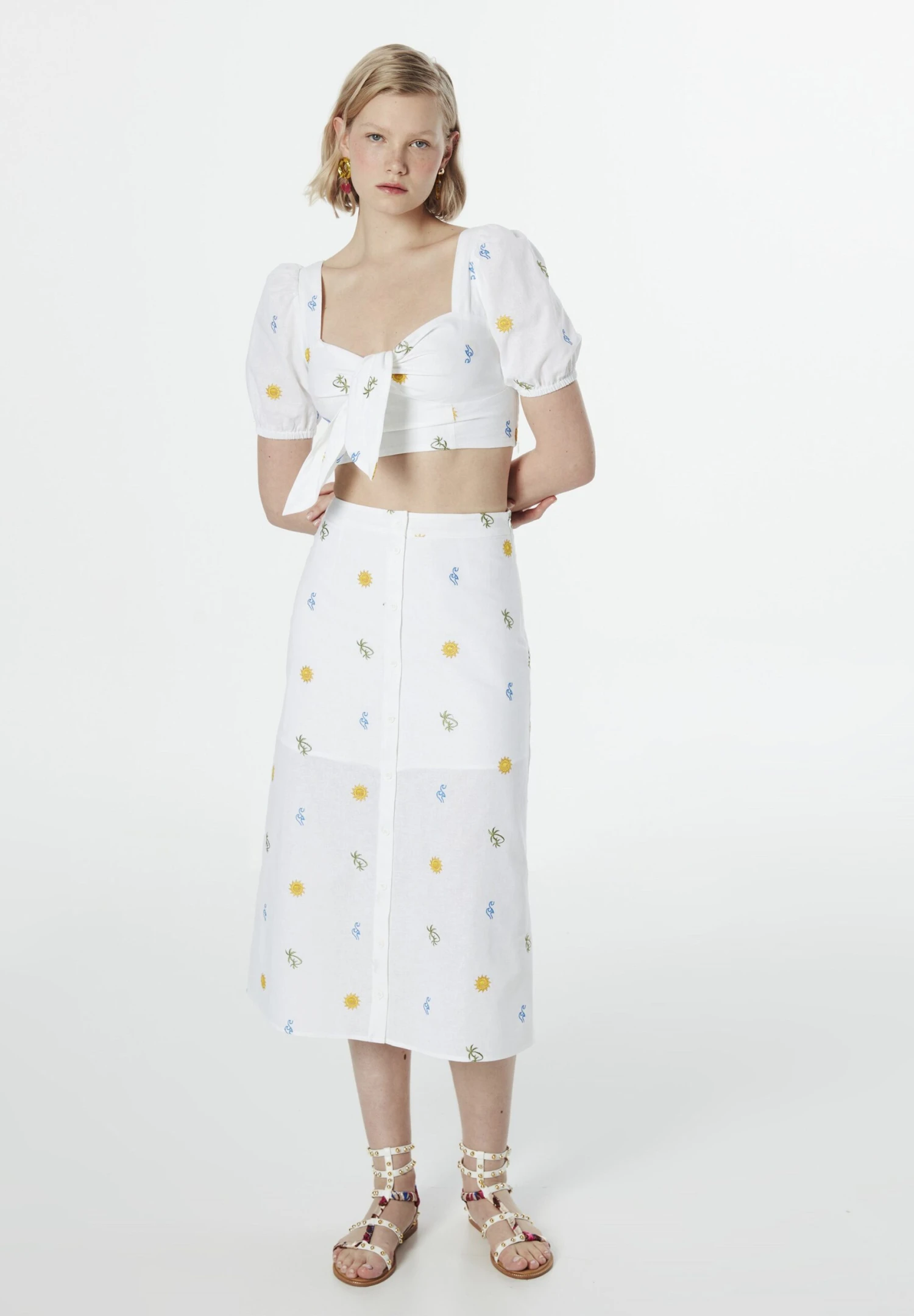 Twist Embroidered - A-Lijn Rok - White 1 Twist Embroidered - A-Lijn Rok - White