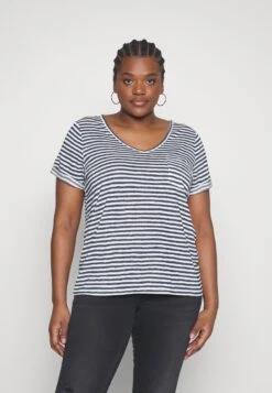 Objtessi Slub V Neck - T-Shirt Basic - Blue/White