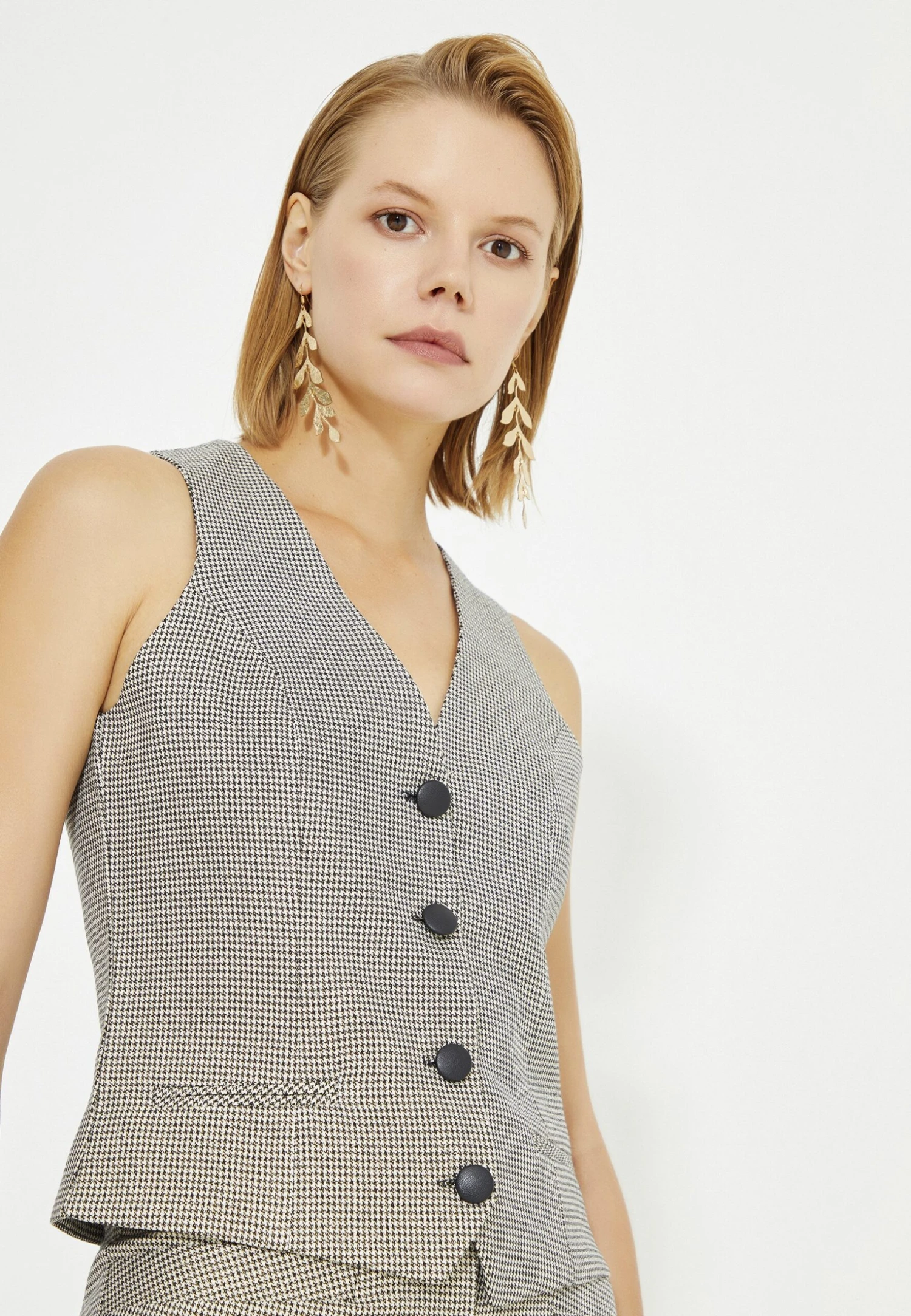 Houndstooth Patterned- Bodywarmer - Gold 4 Houndstooth Patterned- Bodywarmer - Gold - Afbeelding 4