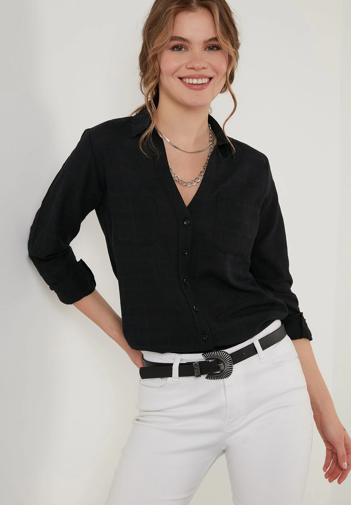 LELA Slim Fit - Overhemdblouse - Black 4 LELA Slim Fit - Overhemdblouse - Black - Afbeelding 4