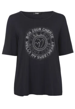 Rundhals 1/2 Arm Strass - T-Shirt Print - Navy