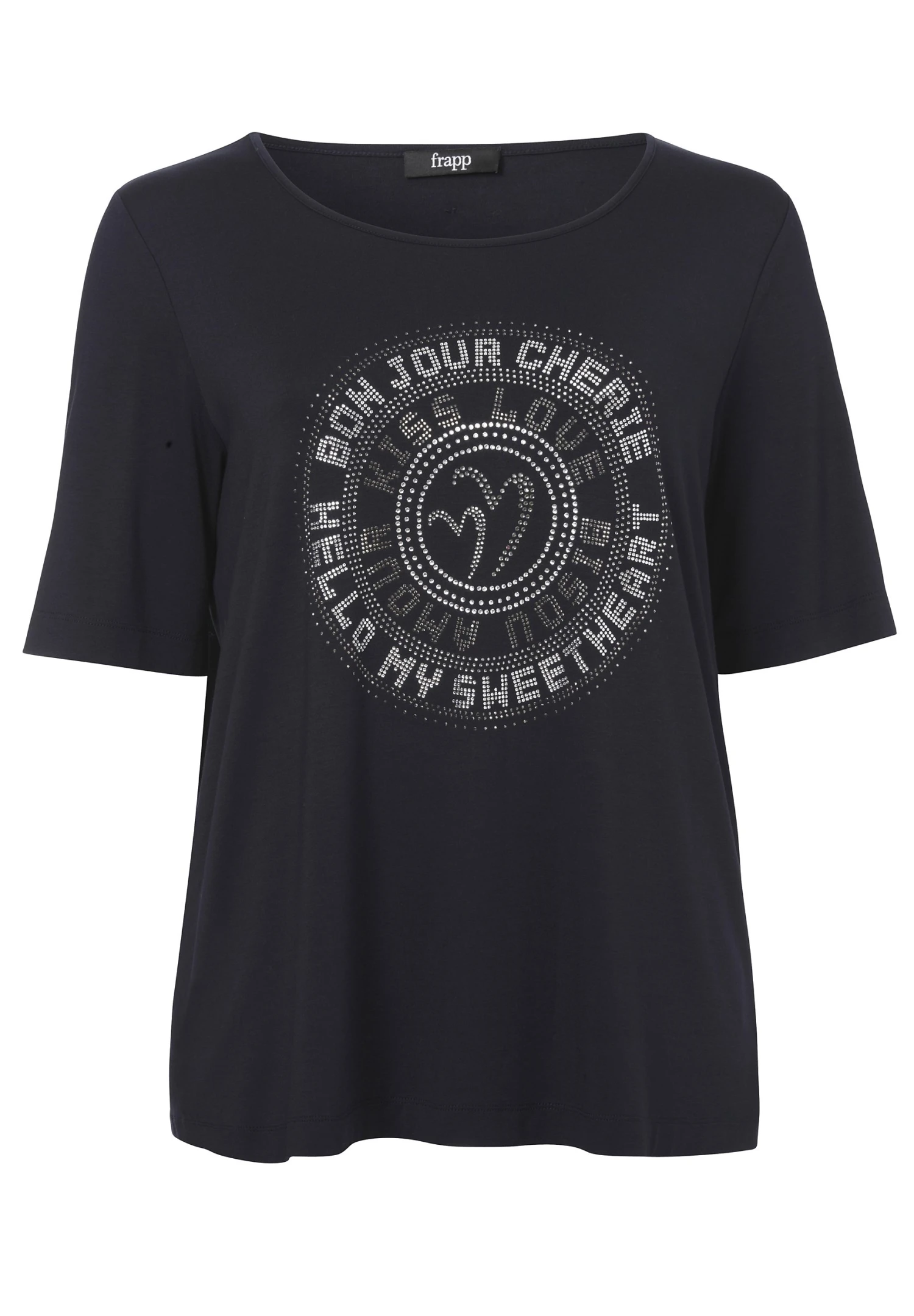 Rundhals 1/2 Arm Strass - T-Shirt Print - Navy 1 Rundhals 1/2 Arm Strass - T-Shirt Print - Navy