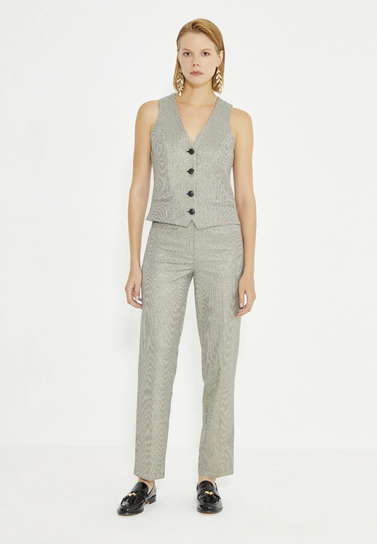 Houndstooth Patterned- Bodywarmer - Gold 2 Houndstooth Patterned- Bodywarmer - Gold - Afbeelding 2