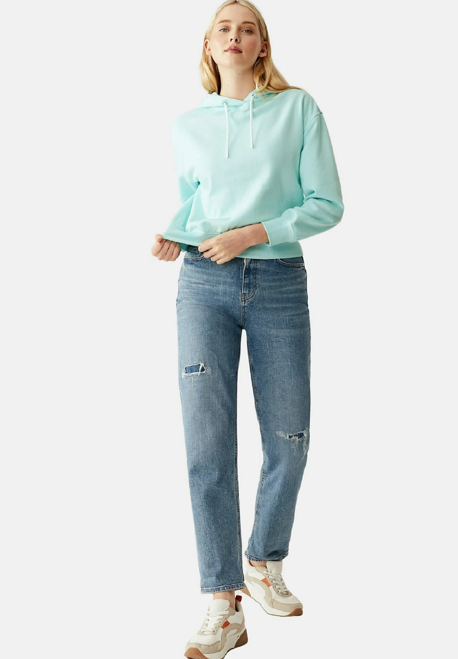 Marks & Spencer Cotton Rich Cropped - Hoodie - Pale Aqua 2 Marks & Spencer Cotton Rich Cropped - Hoodie - Pale Aqua - Afbeelding 2